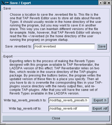 Save / Export dialog