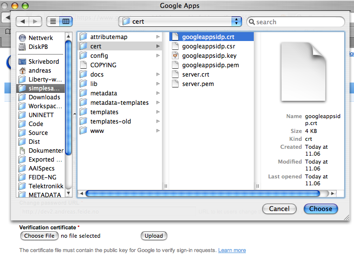 Uploading certificate